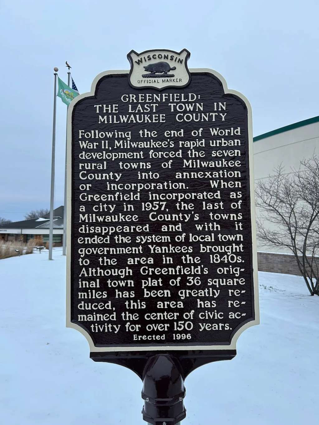 Wisconsin State Historical Marker 341: Greenfield: The Last Town in Milwaukee County