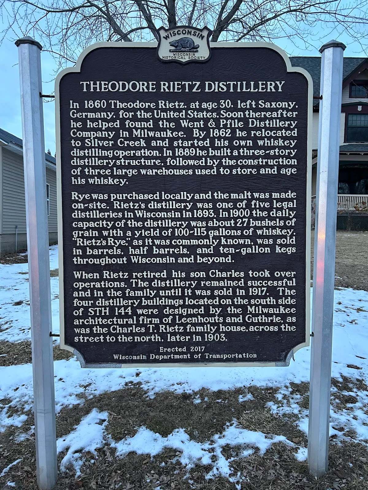 Wisconsin State Historical Marker 571: Theodore Rietz Distillery — photo 1
